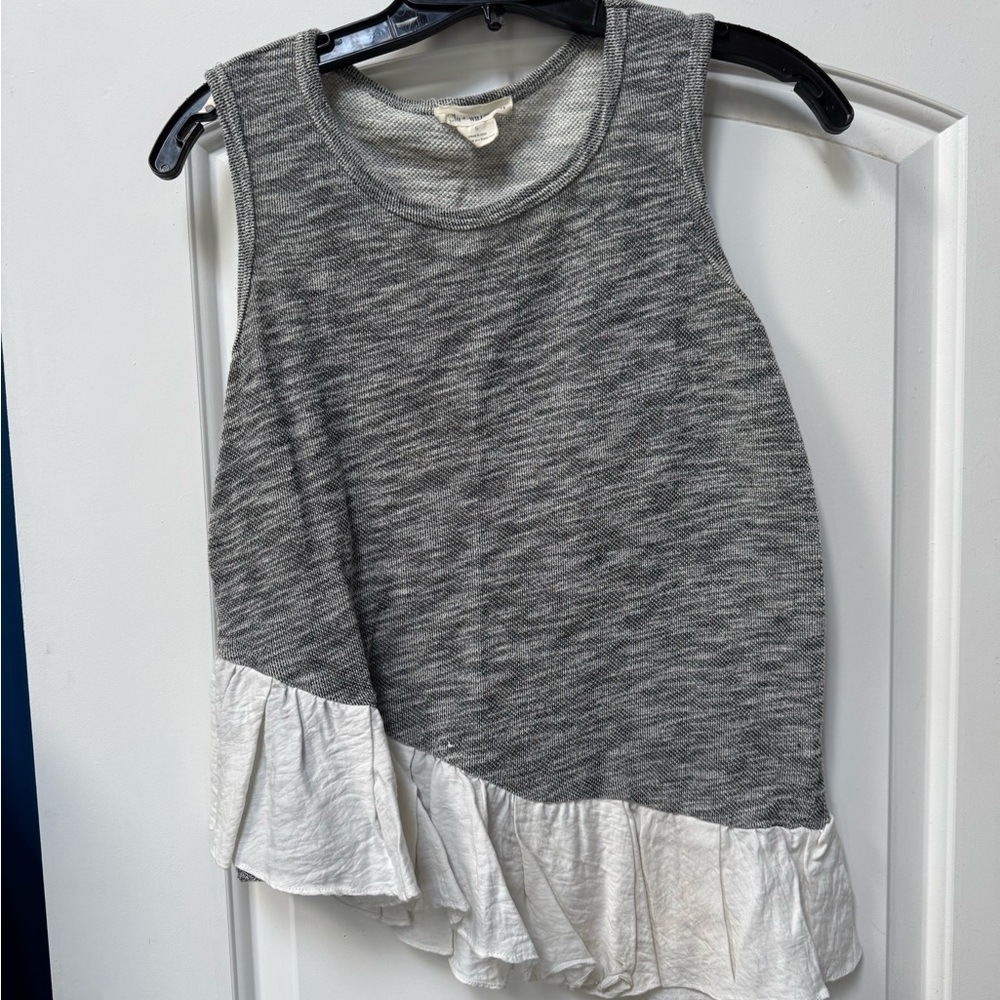 Anthropologie Asymmetrical Ruffled Gray and White Tank Top